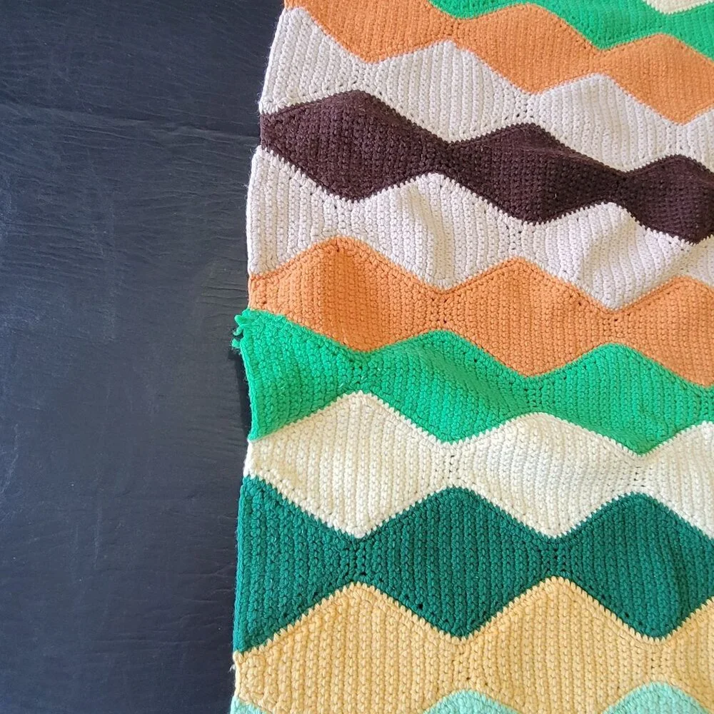 Handmade Crochet Afghan Throw Blanket Multicolor Retro Diamond Harlequin 68x47‎